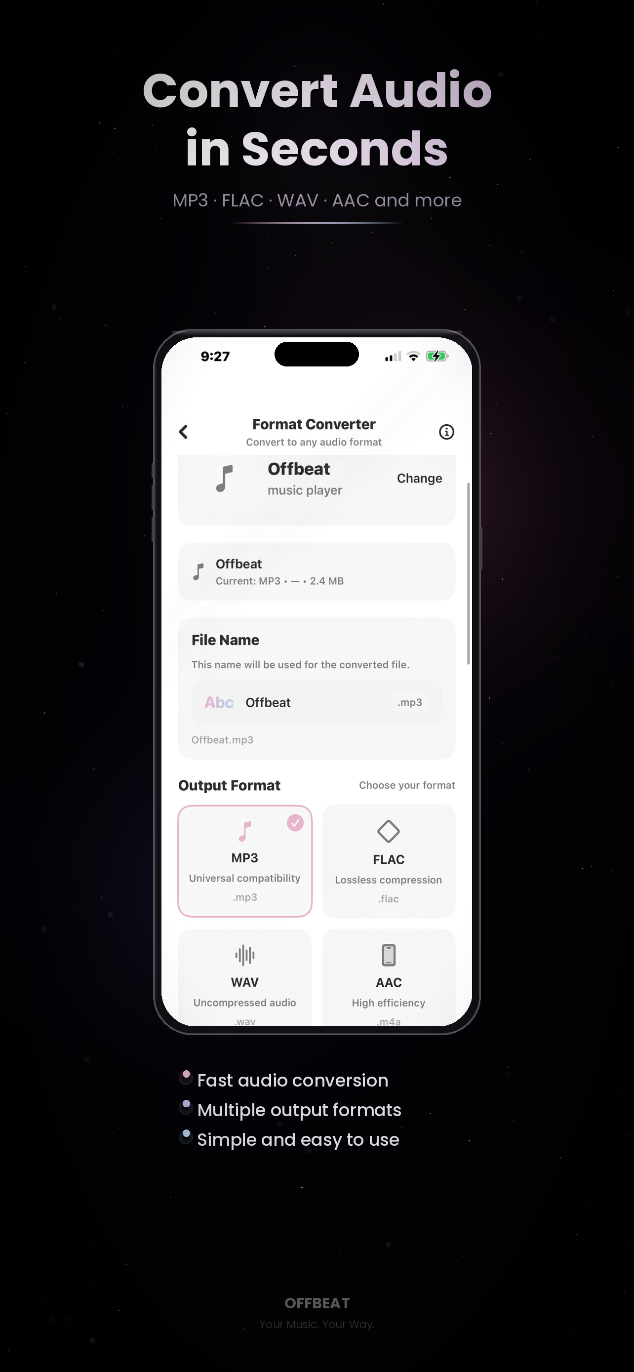Offbeat format converter screen